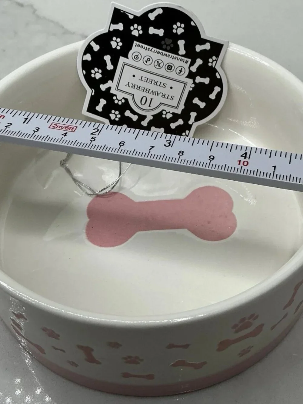 10 Strawberry Street Pet Bowl Pink Bone Embossed Ceramic New